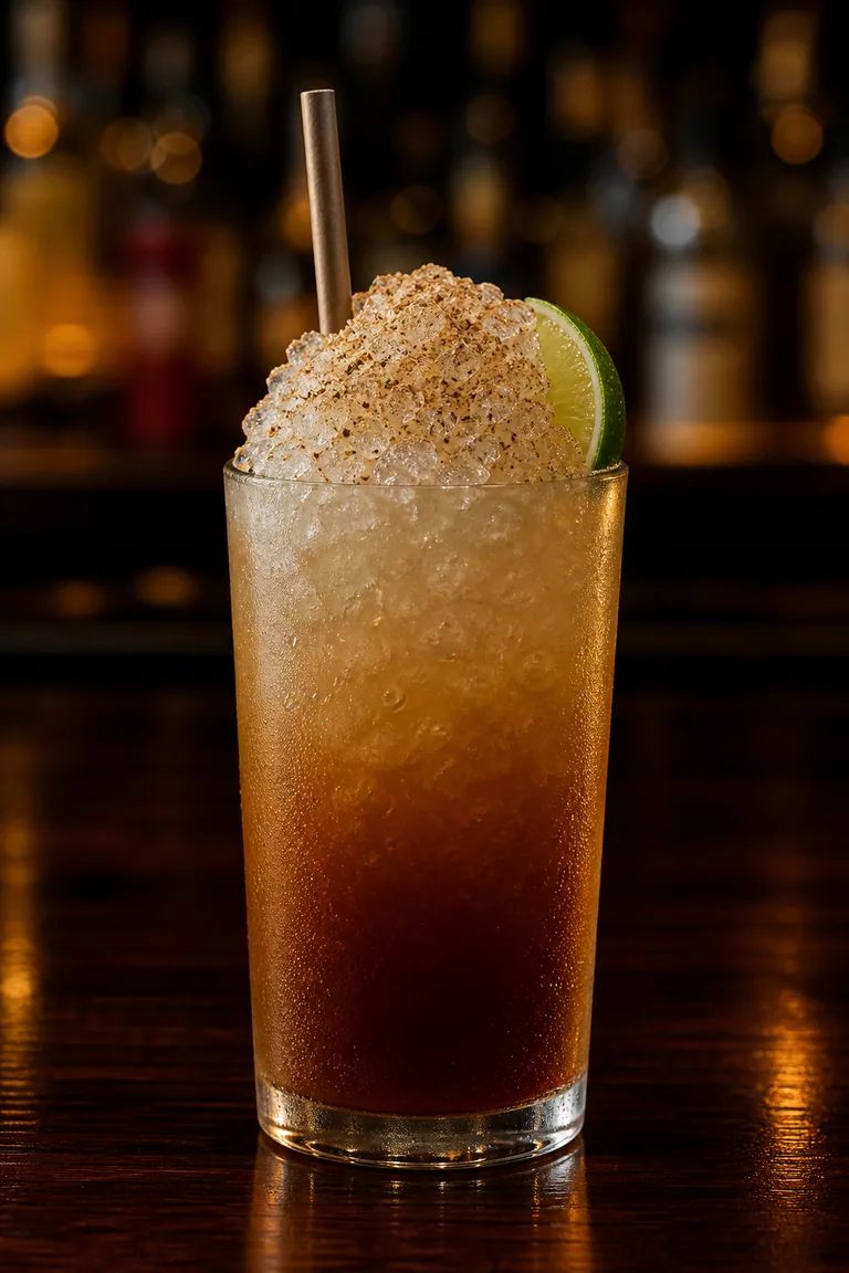 151 Swizzle i highballglas med krossis, riven muskot och limeklyfta