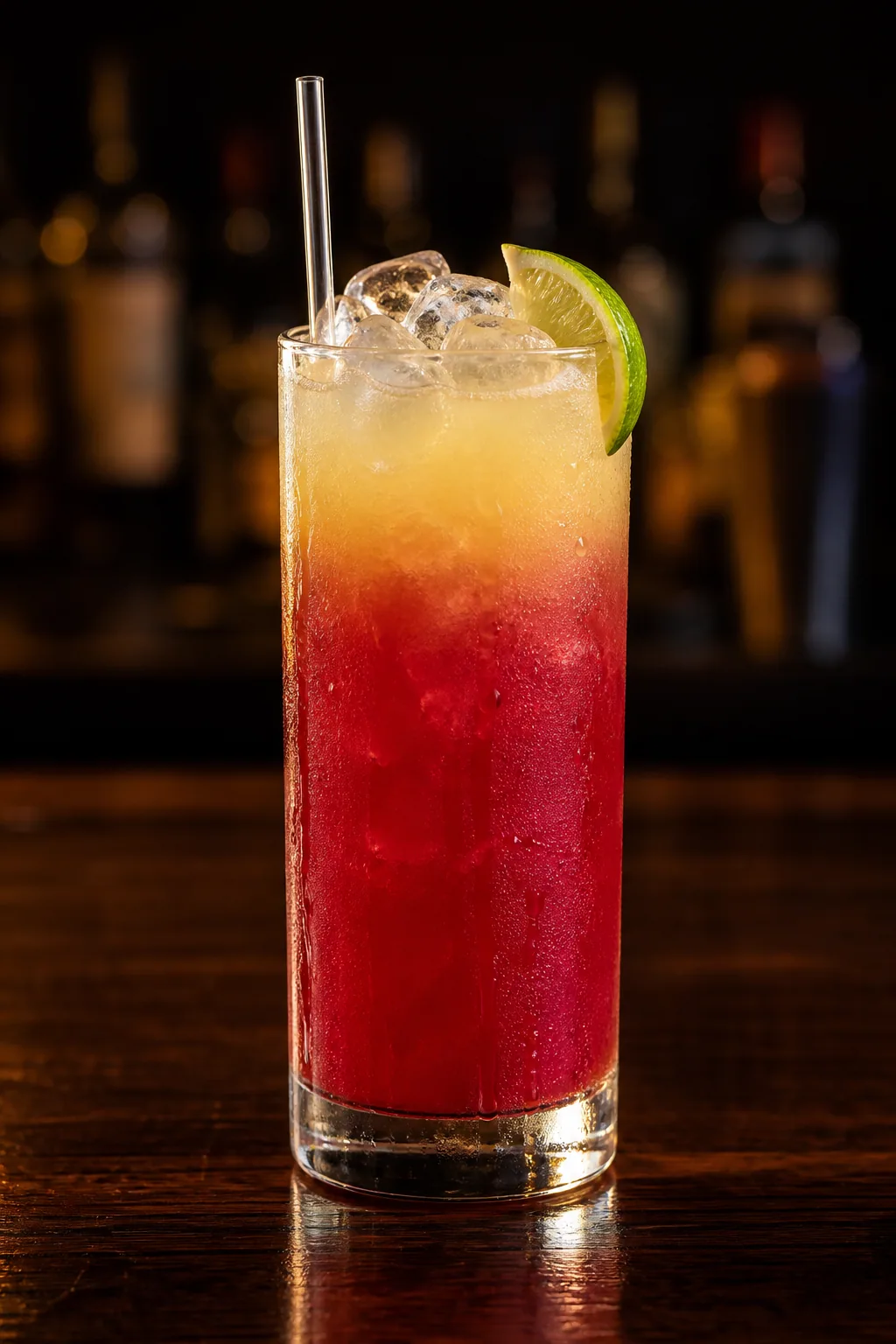 Bay Breeze i highballglas med djupröd tranbärsjuice och ett ljusare ananasskikt överst