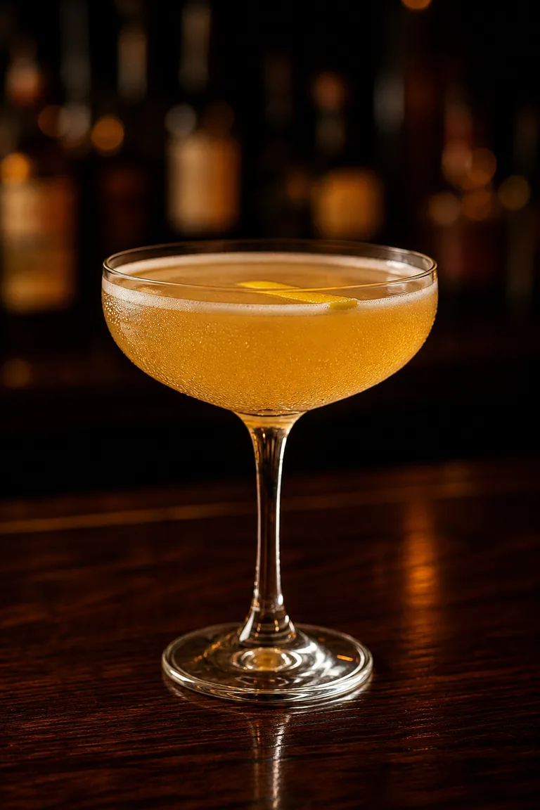 Bees Knees i coupeglas med gyllengul färg och citronzest