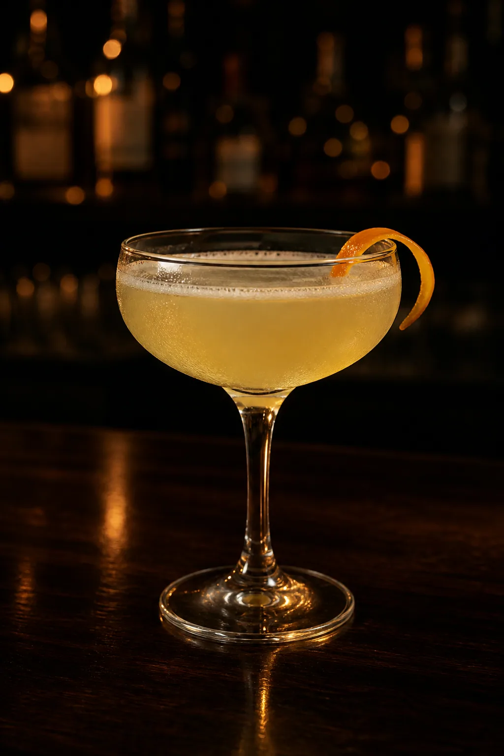 Corpse Reviver nr 2 i coupe med blek gulvit drink och apelsinzest