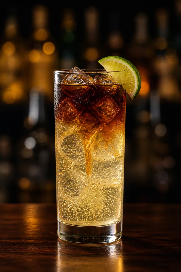 Dark ’n’ Stormy i highballglas där mörk rom ligger som ett lager över ljus ginger beer