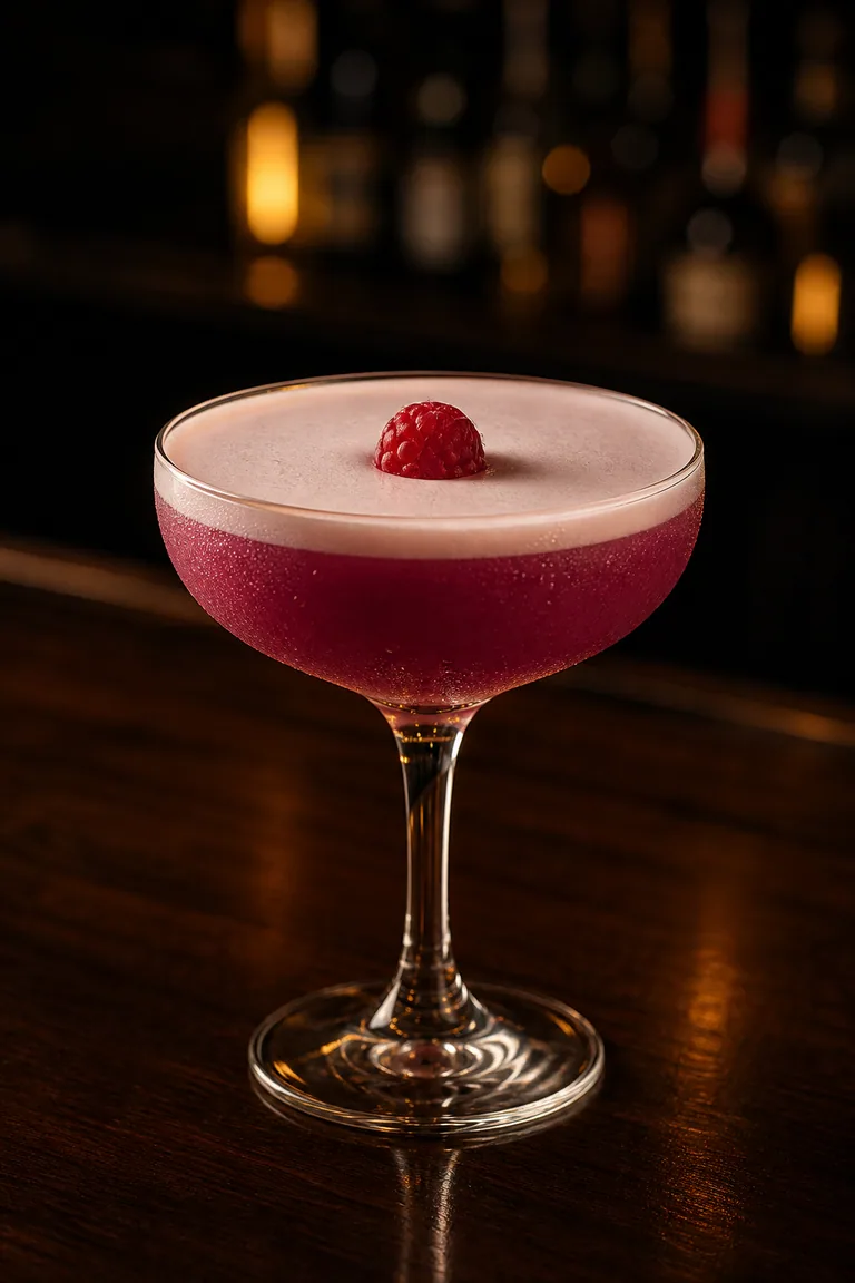 French Martini i coupe med mörkrosa dryck och ljust skumlager
