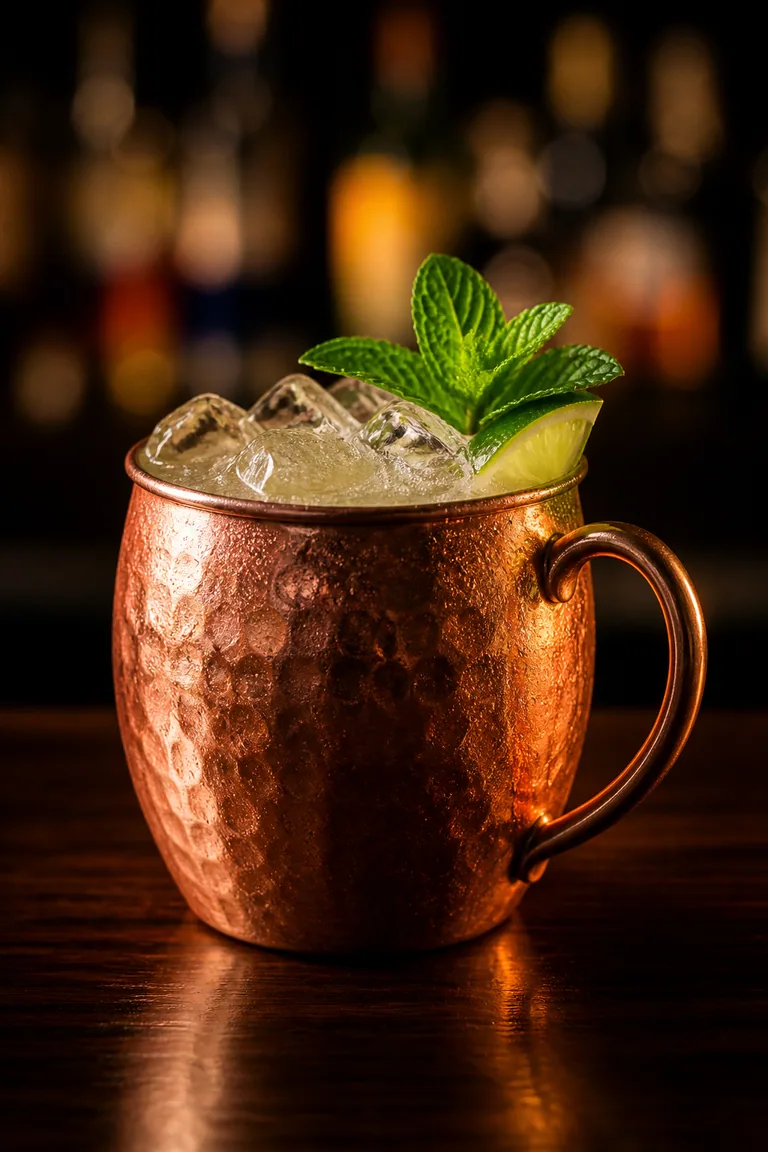 Mexican Mule i kopparmugg med is, limeklyfta och myntakvist