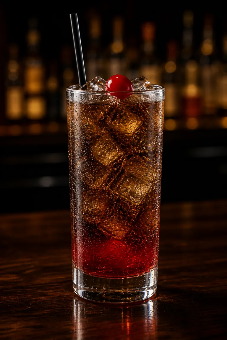 Roy Rogers i highballglas med cola, grenadin och ett cocktailbär