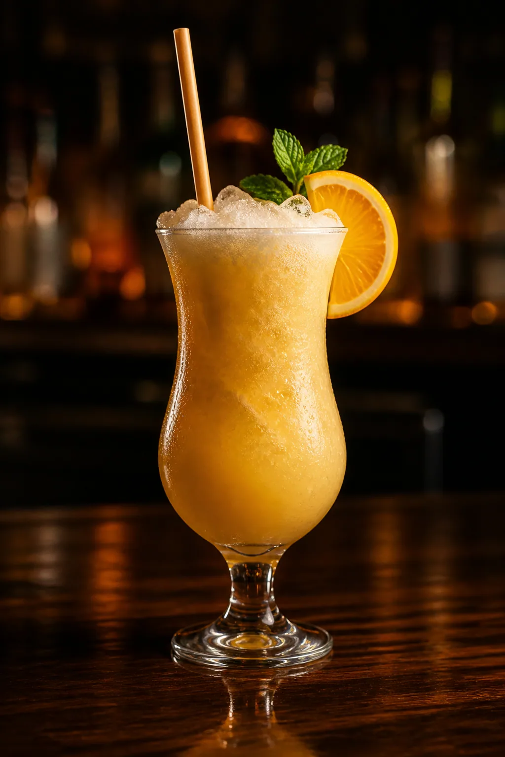 Scorpion i hurricaneglas, ljust orange och mixad med apelsinskiva och mynta