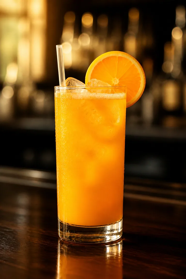 Screwdriver i highballglas med apelsinjuice, is och apelsinskiva