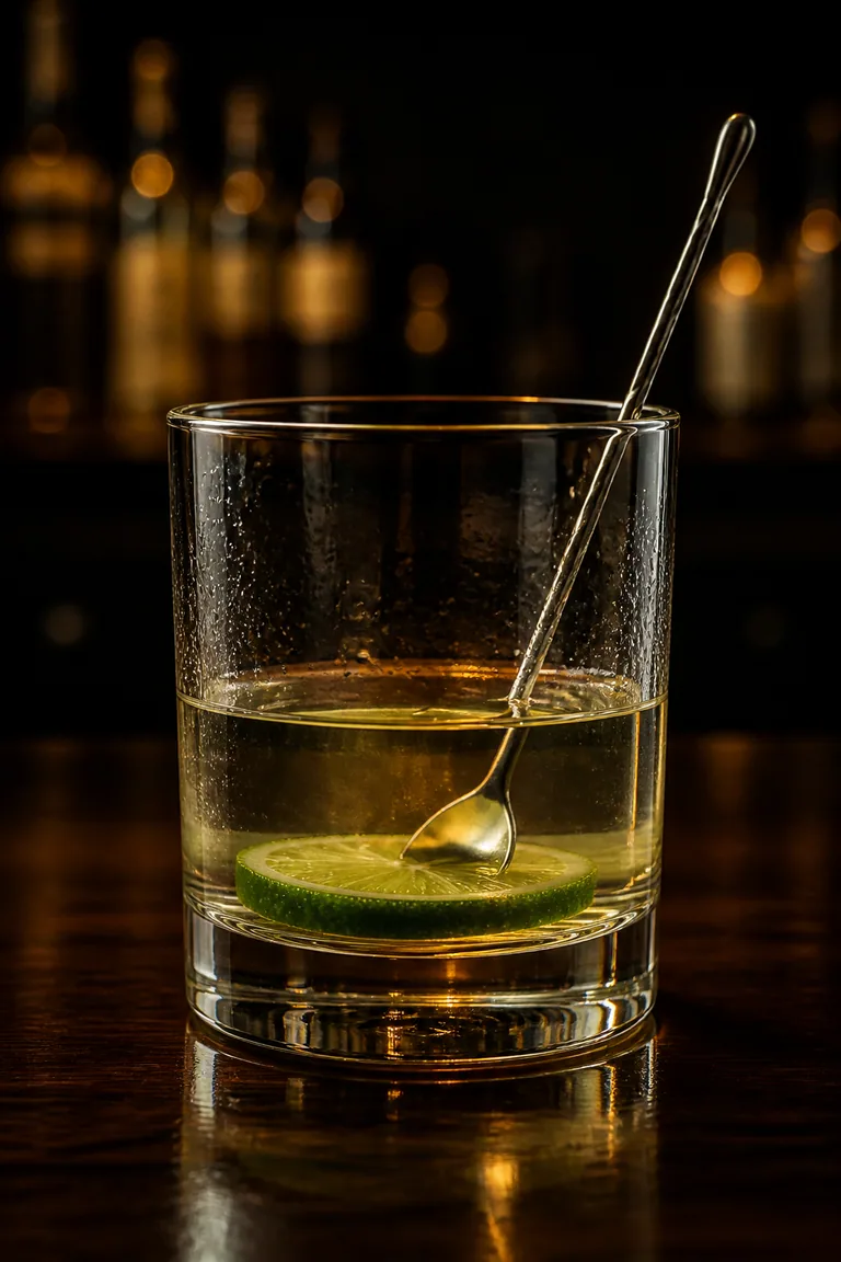Ti’ Punch i lågt glas utan is, med en tjock limeskiva i botten