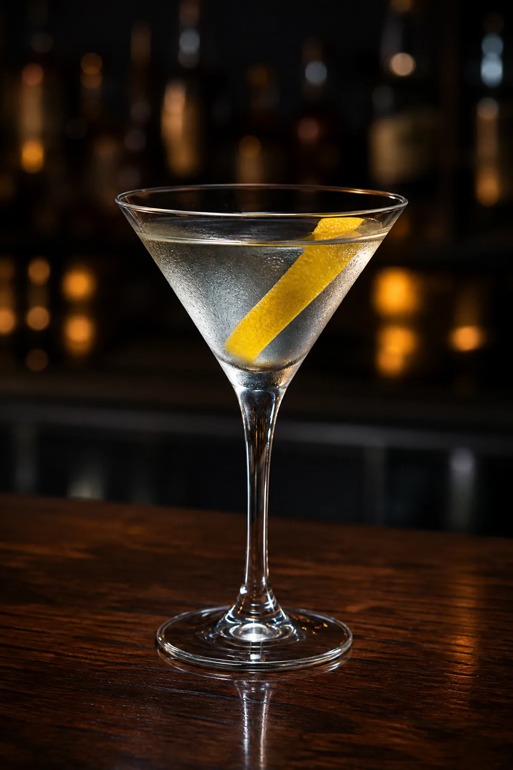 Vesper i frostigt martiniglas med bred citronzest