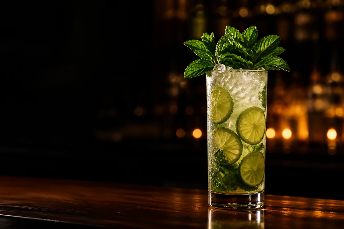 Mojito i highballglas med mynta, lime och krossis
