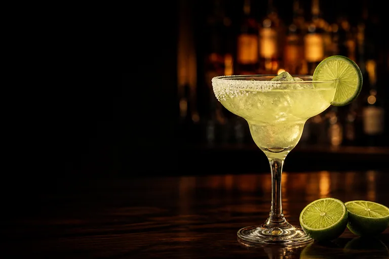 Margarita i margaritaglas med saltkant och limeklyfta